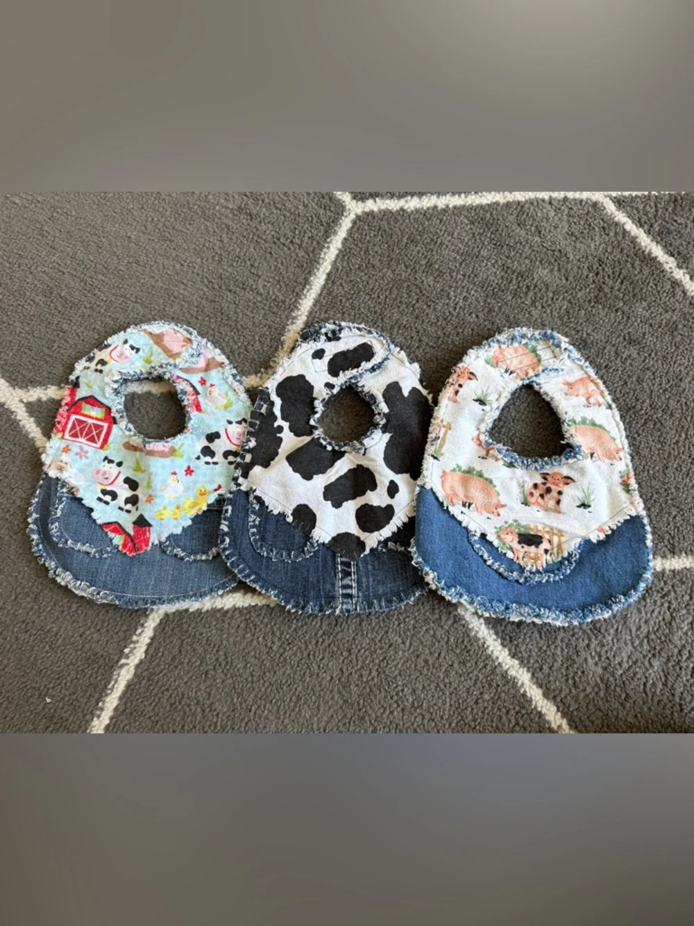 Handmade Farm Animal Baby Bibs -set of 3